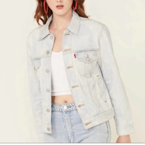 Levi's Ex Boyfriend Floral Embroidered Trucker Jacket Size XL EUC - Picture 3 of 12